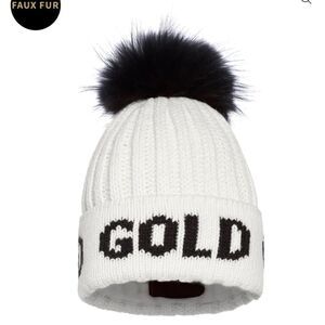 Goldbergh Ski Faux Fur Beanie Hat White Black Logo NWT Hodd